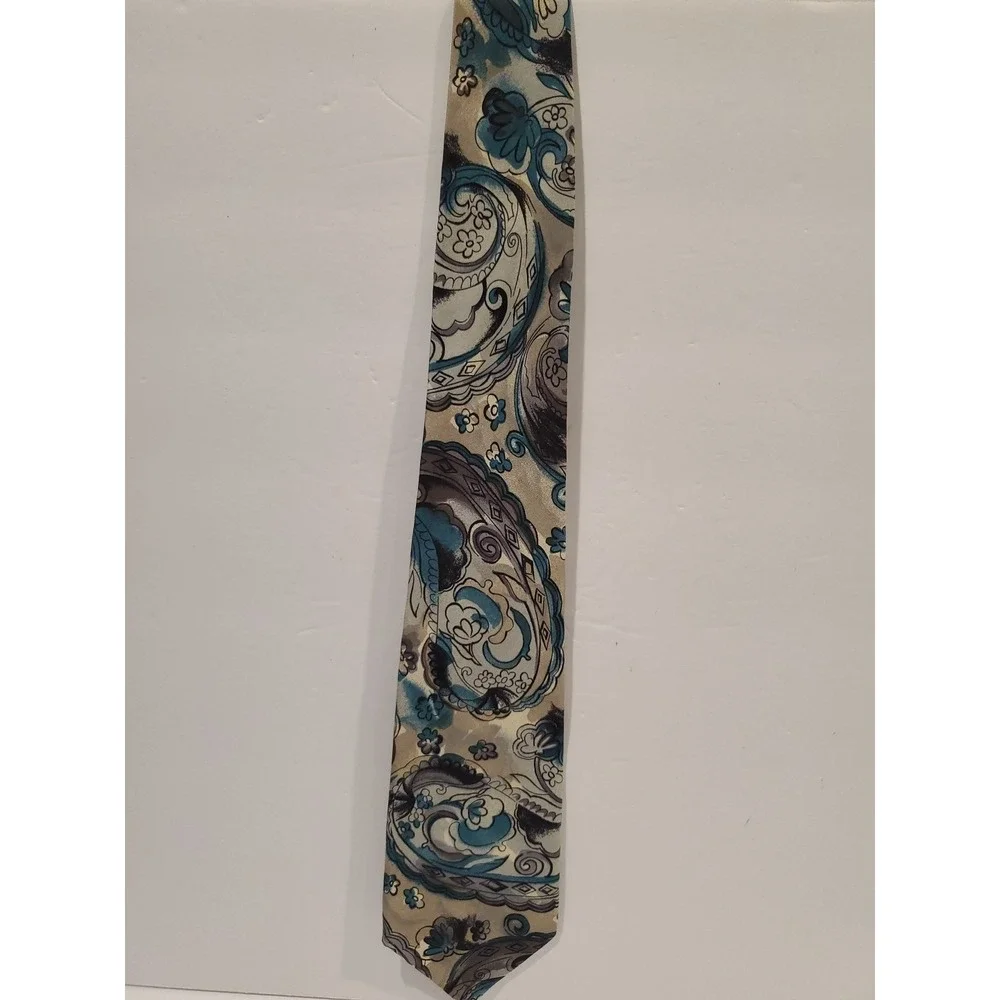 Danielli Milano Silk Necktie - Made in Italy - Blue Gray Paisley Abstract